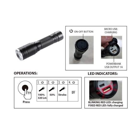 HUNTER: Lanterna LED reincarcabila 5W cu functie de zoom