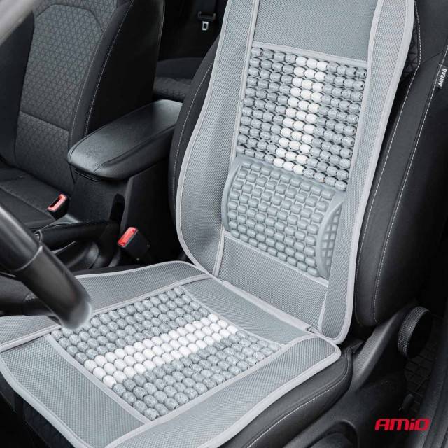 Husa scaun auto cu bile de masaj si suport lombar 131x46cm Gri