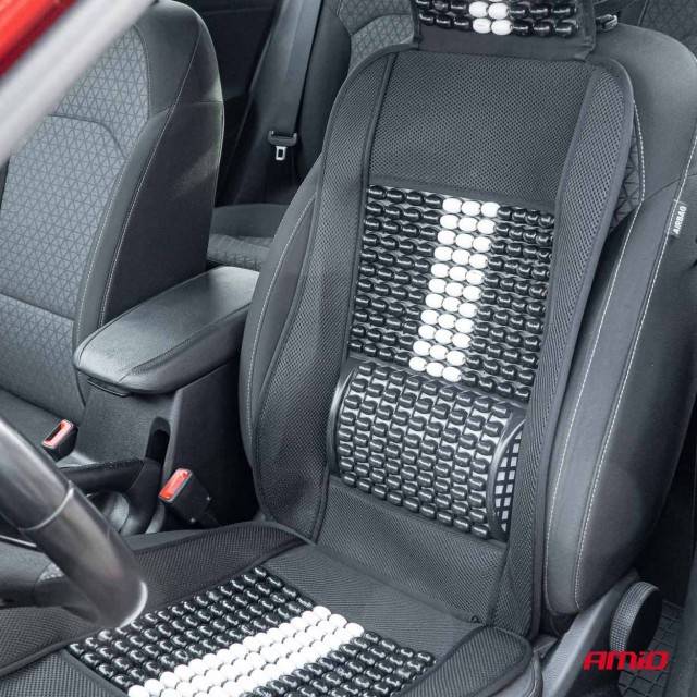 Husa scaun auto cu bile de masaj si suport lombar 131x46cm Negru