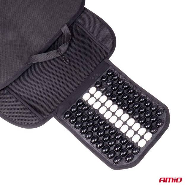 Husa scaun auto cu bile de masaj si suport lombar 131x46cm Negru