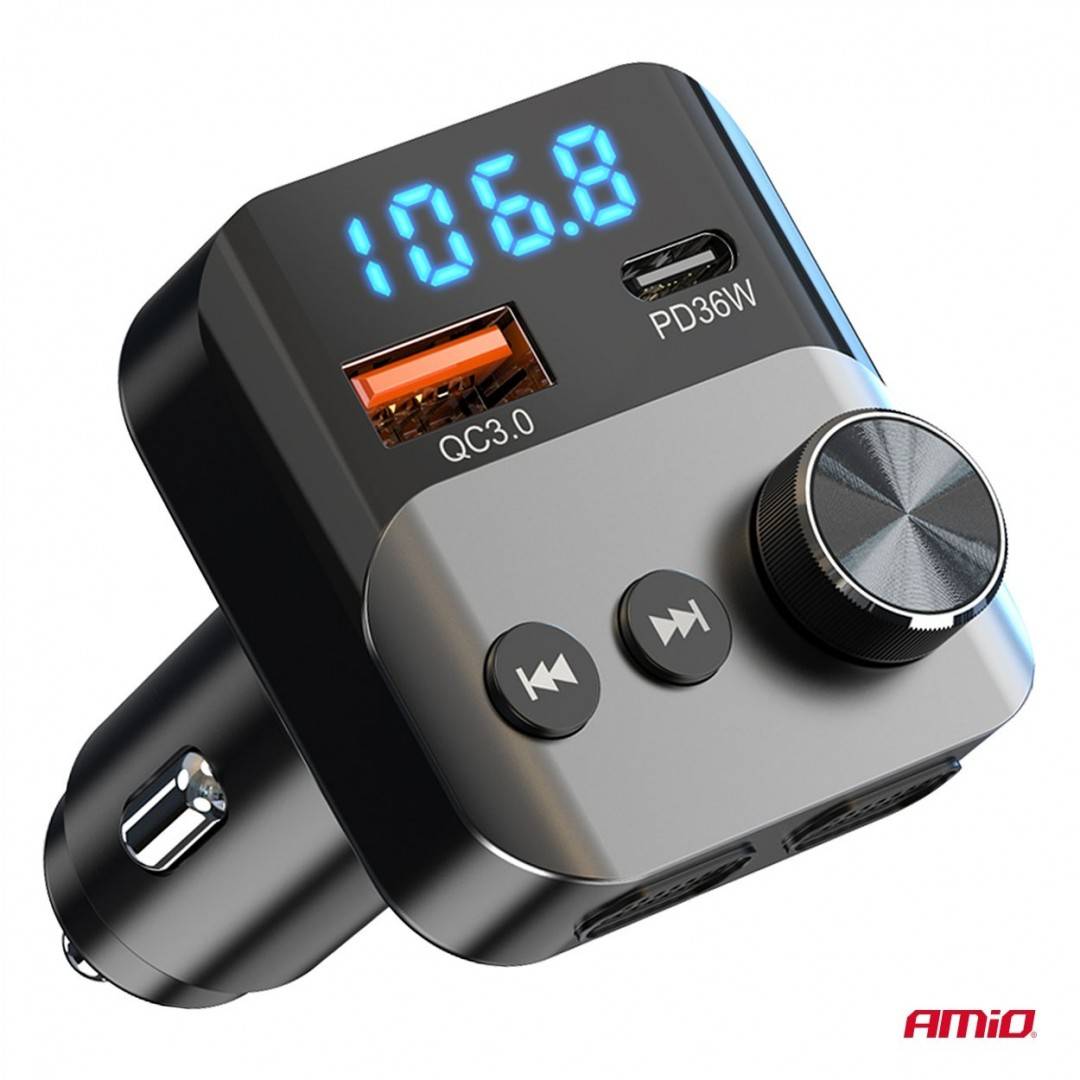 Incarcator - Modulator FM - Bluetooth 1×USB-A 1×USB-C 12V 24V Amio