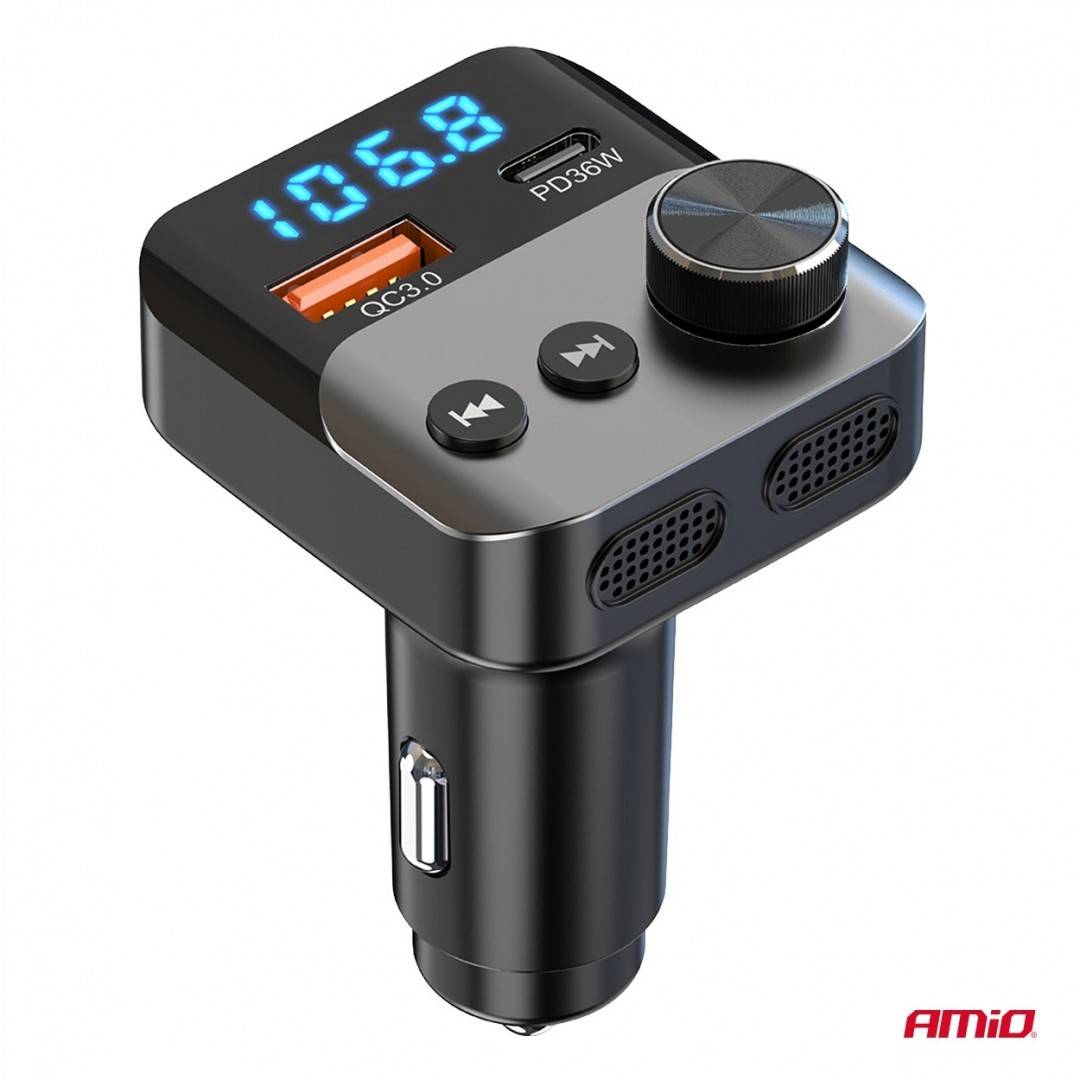 Incarcator - Modulator FM - Bluetooth 1×USB-A 1×USB-C 12V 24V Amio