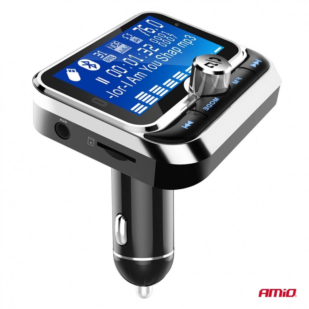 Incarcator - Modulator FM - Bluetooth 2×USB-A 12V 24V cu telecomanda Amio