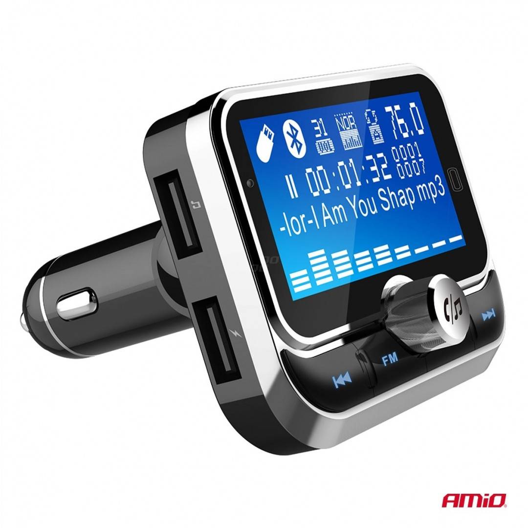Incarcator - Modulator FM - Bluetooth 2×USB-A 12V 24V cu telecomanda Amio