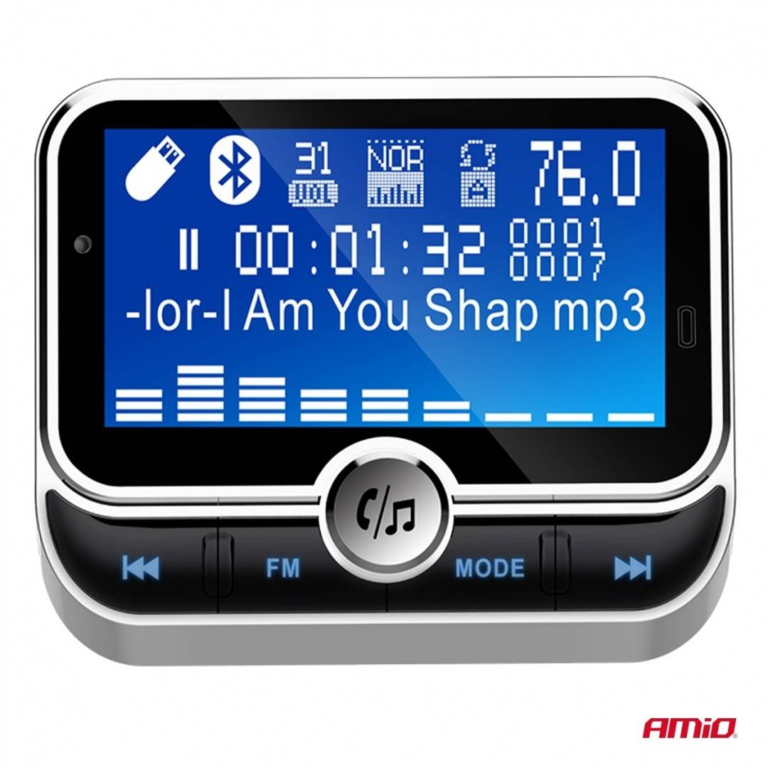Incarcator - Modulator FM - Bluetooth 2×USB-A 12V 24V cu telecomanda Amio