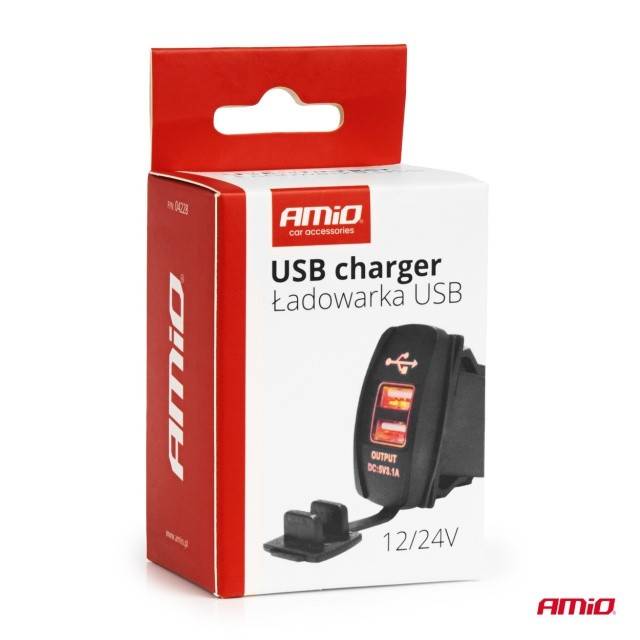 Incarcator de telefon rezistent la apa cu lumina de fundal LED ROSU 2xUSB 12/24V