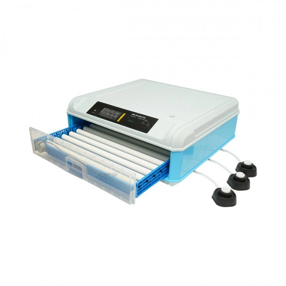 Incubator automat 100 oua 80W, 12V-220V, rotire automata, ovoscop LED, control temperatura, umiditate, afisaj digital, alarma