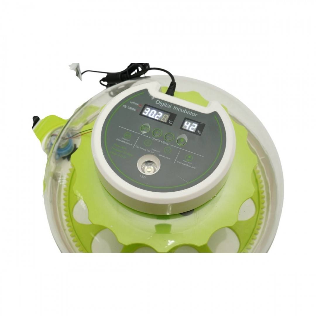 Incubator automat 18 oua 60W, 12V-220V, rotire automata, ovoscop LED, control temperatura, umiditate, afisaj digital, alarma