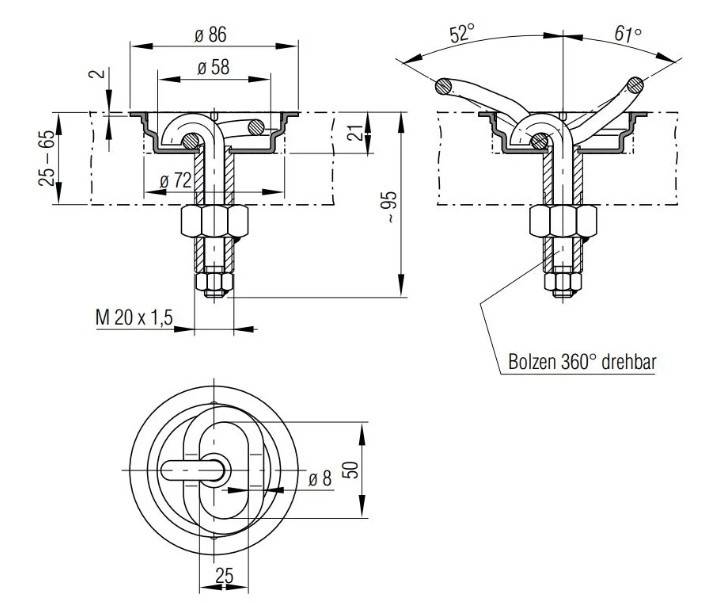 Inel ancorare podea Ø85x22mm