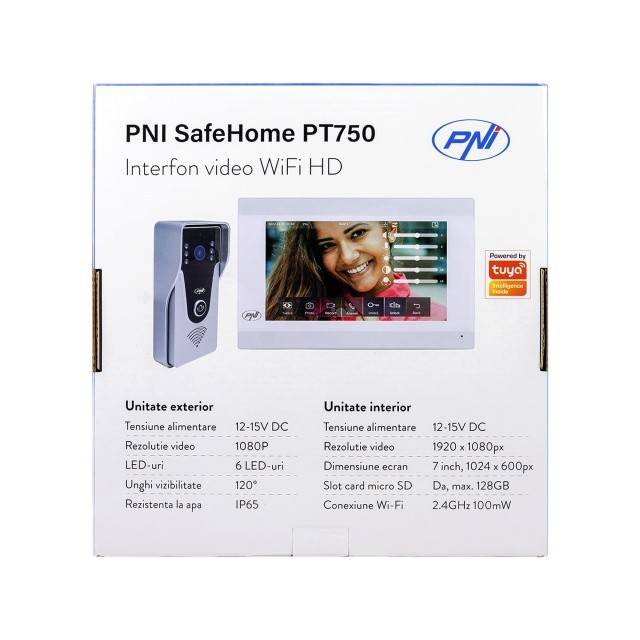 Interfon video inteligent PNI SafeHome PT750 WiFi HD, P2P, monitor interior, aplicatie dedicata Tuya Smart, integrare in scenarii si automatizari