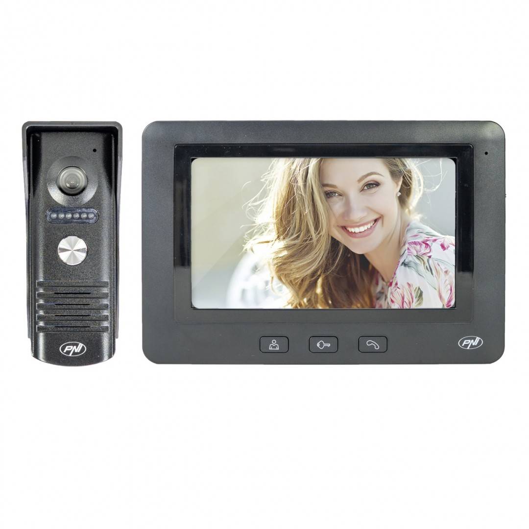 Interfon video PNI DF930 cu 1 monitor, ecran LCD 7 inch, 800x480, iesire yala electromagnetica, negru