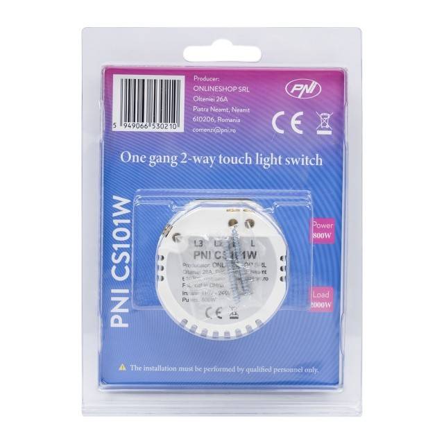 Intrerupator cap scara si cap cruce simplu cu touch PNI CS101W din sticla, alb cu LED indicator, 800W