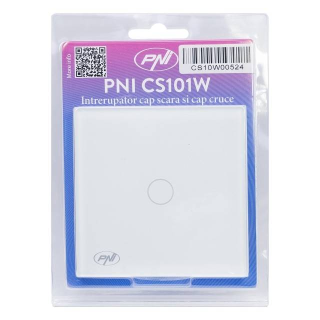Intrerupator cap scara si cap cruce simplu cu touch PNI CS101W din sticla, alb cu LED indicator, 800W