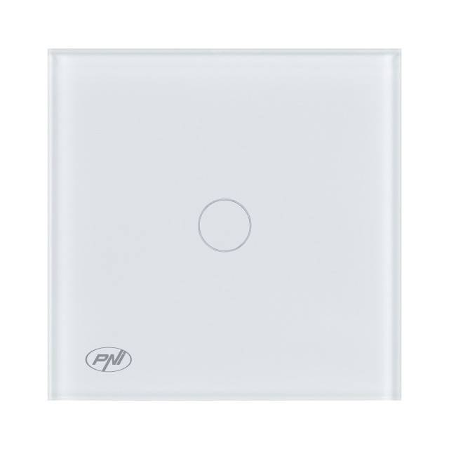 Intrerupator cap scara si cap cruce simplu cu touch PNI CS101W din sticla, alb cu LED indicator, 800W
