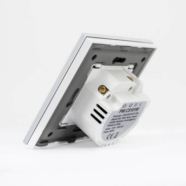 Intrerupator cap scara si cap cruce simplu cu touch PNI CS101W din sticla, alb cu LED indicator, 800W