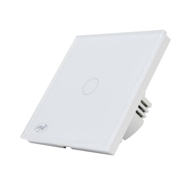 Intrerupator cap scara si cap cruce simplu cu touch PNI CS101W din sticla, alb cu LED indicator, 800W