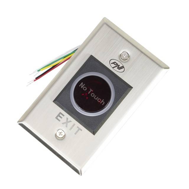 Intrerupator de acces incastrabil PNI PB103, fara atingere, NO/NC/COM, 12V/24V DC, LED stare, metalic, 5 fire