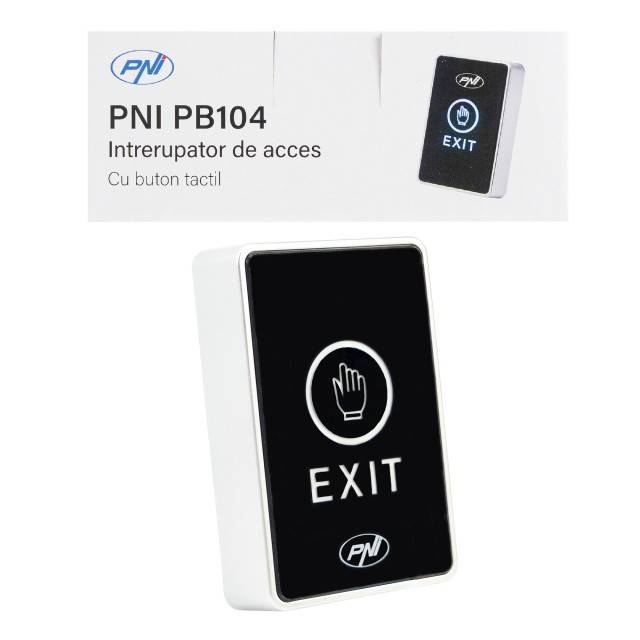 Intrerupator de acces PNI PB104, cu touch, montaj aplicat, NO/NC/COM, 12V/24V DC, LED stare, metalic, 5 fire