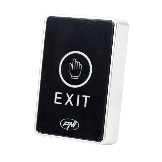 Intrerupator de acces PNI PB104, cu touch, montaj aplicat, NO/NC/COM, 12V/24V DC, LED stare, metalic, 5 fire