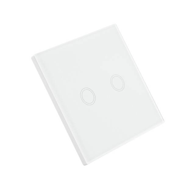 Intrerupator dublu cu touch PNI SH202 din sticla, alb cu LED indicator