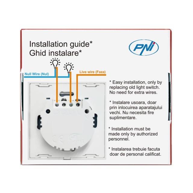 Intrerupator dublu cu touch PNI SH202 din sticla, alb cu LED indicator