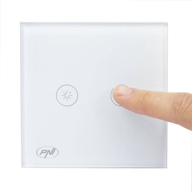 Intrerupator dublu cu touch si dimmer PNI SafeHome DIM202, 2X700W, Live Wire, fara nul, sticla