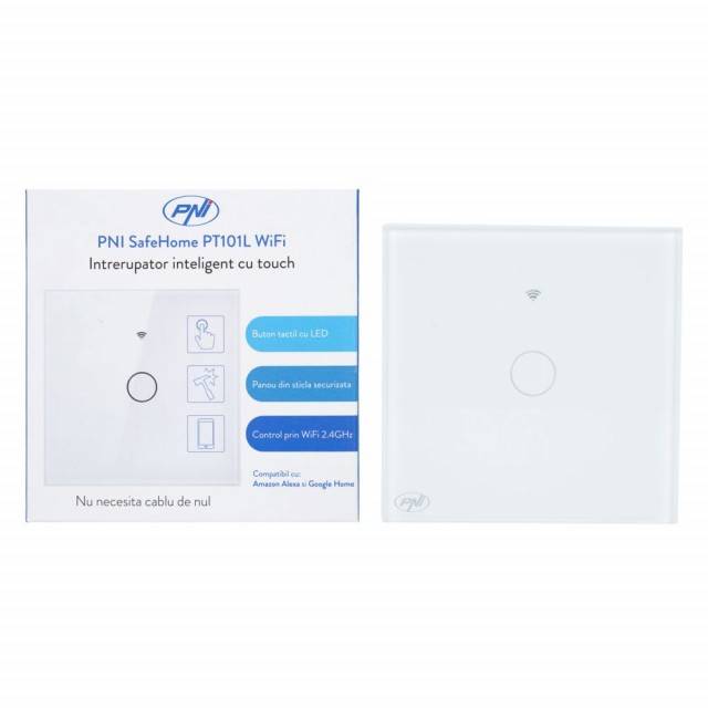 Intrerupator inteligent cu touch PNI SafeHome PT101L WiFi, 10A