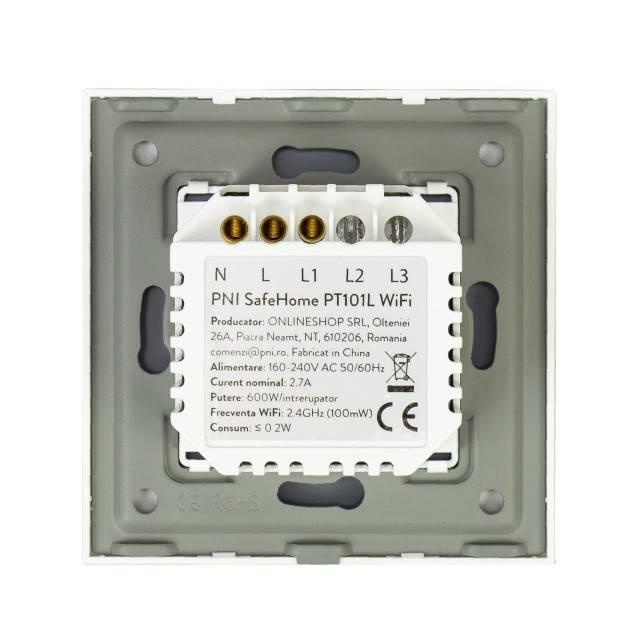 Intrerupator inteligent cu touch PNI SafeHome PT101L WiFi, 600W, control prin aplicatia Tuya Smart, compatibil cu Alexa si Google Assistant - Live