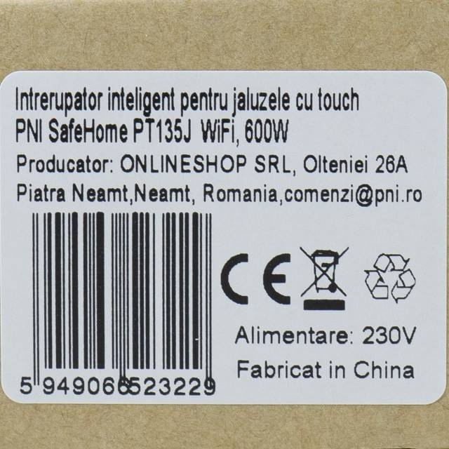Intrerupator inteligent pentru jaluzele cu touch PNI SafeHome PT135J WiFi, 600W, comanda prin internet, aplicatie de mobil Tuya Smart, integrare in