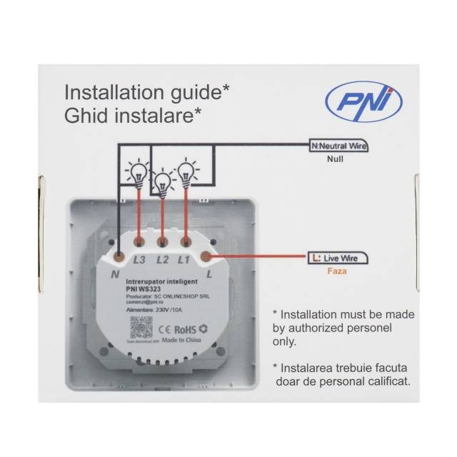 Intrerupator inteligent triplu PNI SmartHome WS323 pentru control lumini prin internet compatibil cu APP TuyaSmart
