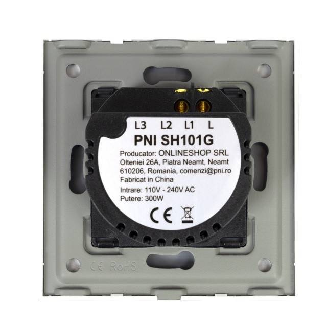 Intrerupator simplu cu touch PNI SH101G din sticla, Gold cu LED indicator culoare auriu