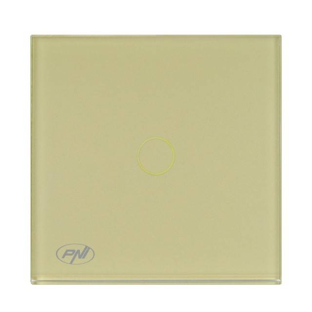 Intrerupator simplu cu touch PNI SH101G din sticla, Gold cu LED indicator culoare auriu