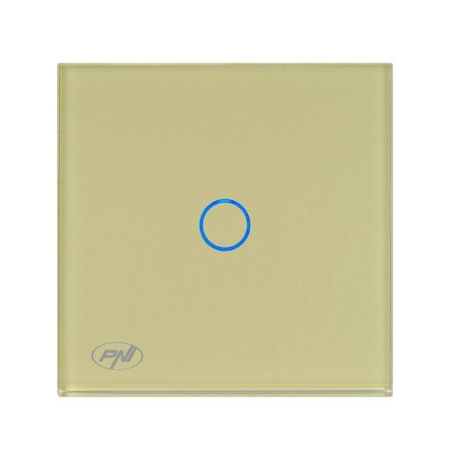 Intrerupator simplu cu touch PNI SH101G din sticla, Gold cu LED indicator culoare auriu