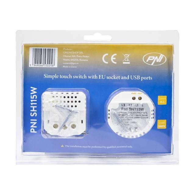 Intrerupator simplu PNI SH115W din sticla cu touch, combinat cu priza Schuko si mufe USB