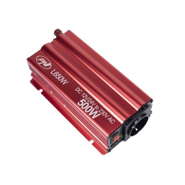 Invertor de tensiune PNI L650W alimentare duala 12V/24V, iesire 230V, 500W, sinus modificat, mufa USB 5V 500mAh, cu clesti alimentare si mufa de