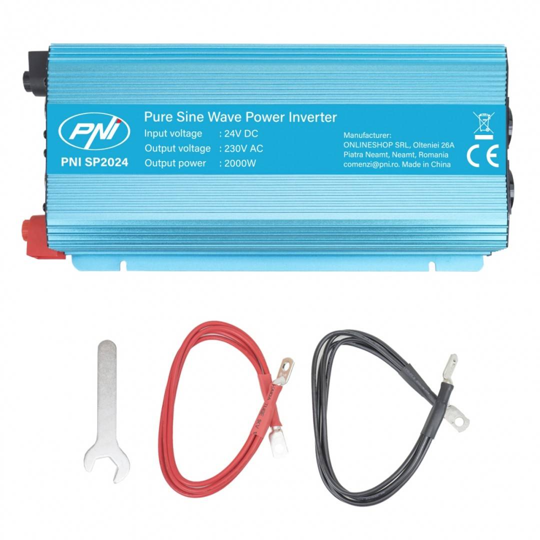Invertor de tensiune PNI SP2024 alimentare 24V iesire 230V 2000W sinusoida pura