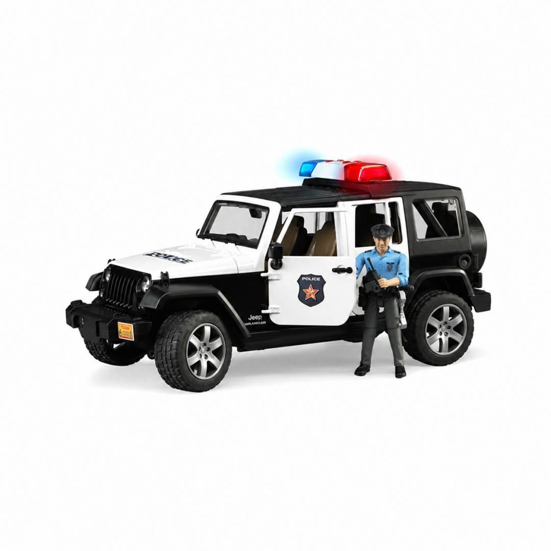 JEEP WRANGLER UNLIMITED RUBICON DE POLITIE CU SIRENA SI FIGURINA BRUDER