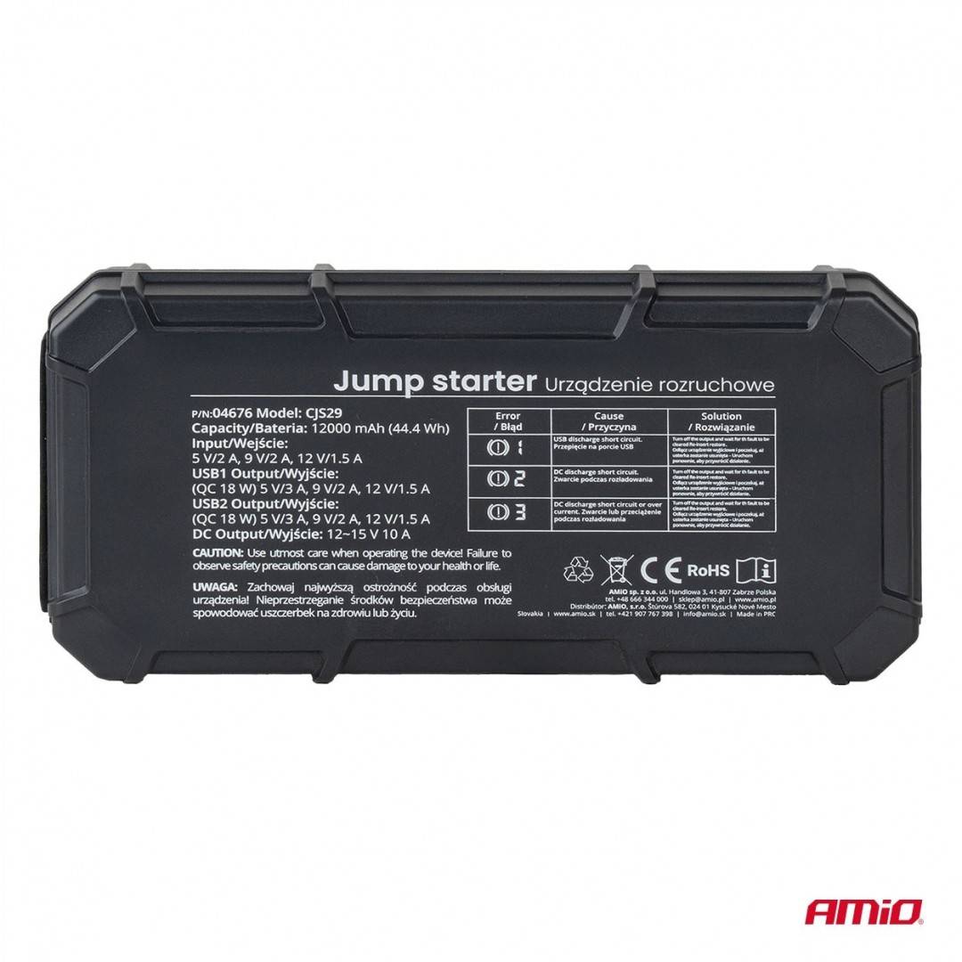 Jump Starter baterie externa 12V 12Ah 1000A Amio