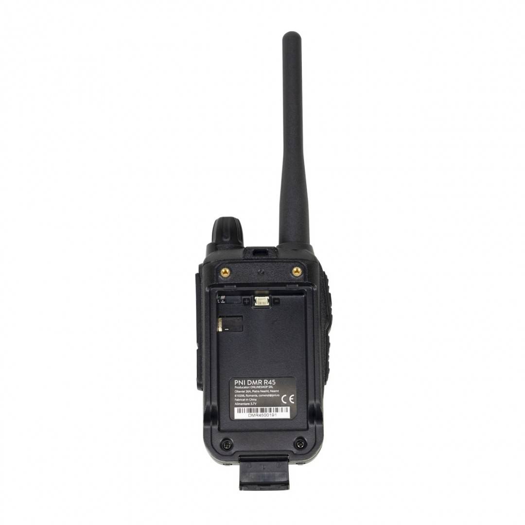 Kit 2 statii radio portabile PNI DMR R45, digital si analogic, 446MHz, 16 canale digitale si 99 canale analogice, functie inregistrare voce, baterie