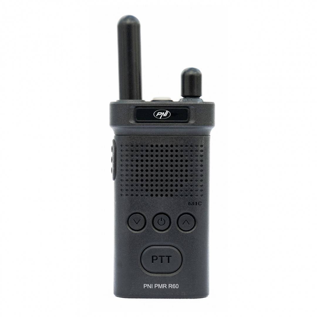 Kit 2 statii radio portabile PNI PMR R60 446MHz, 0.5W, 16 canale programabile, 16 PMR si tonuri 50 CTCSS si 104 DCS, Scan, blocare taste, SOS,