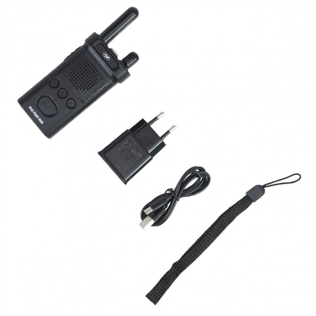 Kit 2 statii radio portabile PNI PMR R60 446MHz, 0.5W, 16 canale programabile, 16 PMR si tonuri 50 CTCSS si 104 DCS, Scan, blocare taste, SOS,