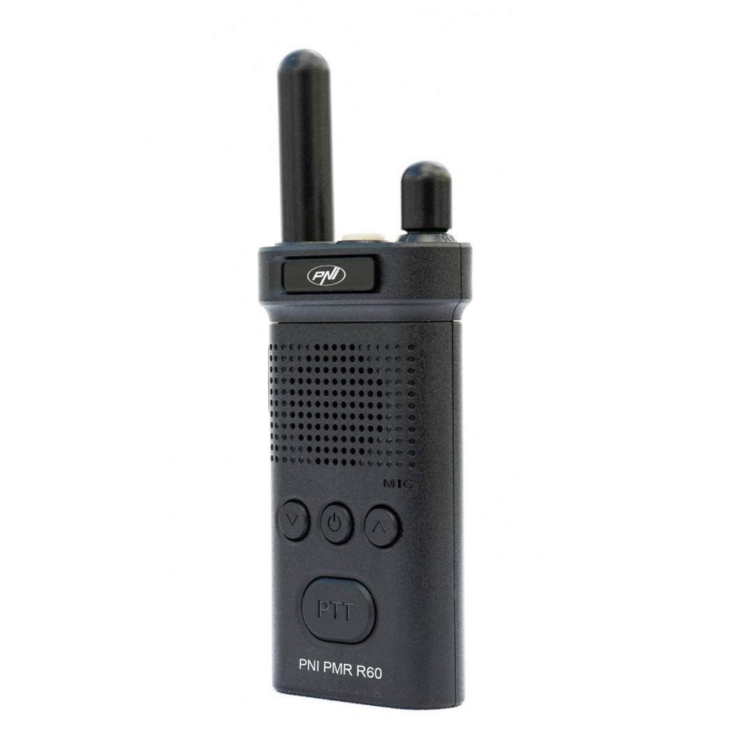 Kit 2 statii radio portabile PNI PMR R60 446MHz, 0.5W, 16 canale programabile, 16 PMR si tonuri 50 CTCSS si 104 DCS, Scan, blocare taste, SOS,