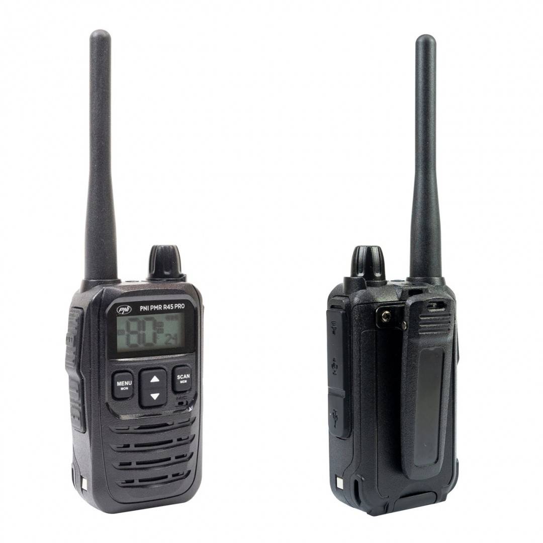 Kit 6 statii radio portabile PNI PMR R45 PRO 446MHz, 0.5W, 99 canale programabile, 16 PMR si tonuri 38 CTCSS si 104 DCS, Squelch 5 niveluri, VOX,