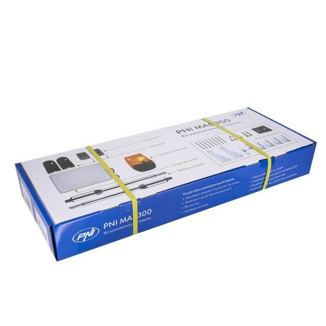 Kit automatizare porti batante PNI MAB300, cu 2 motoare 40W, telecomenzi si panou de control, fotocelule si lampa, lungime poarta 2 x 2.5m max,