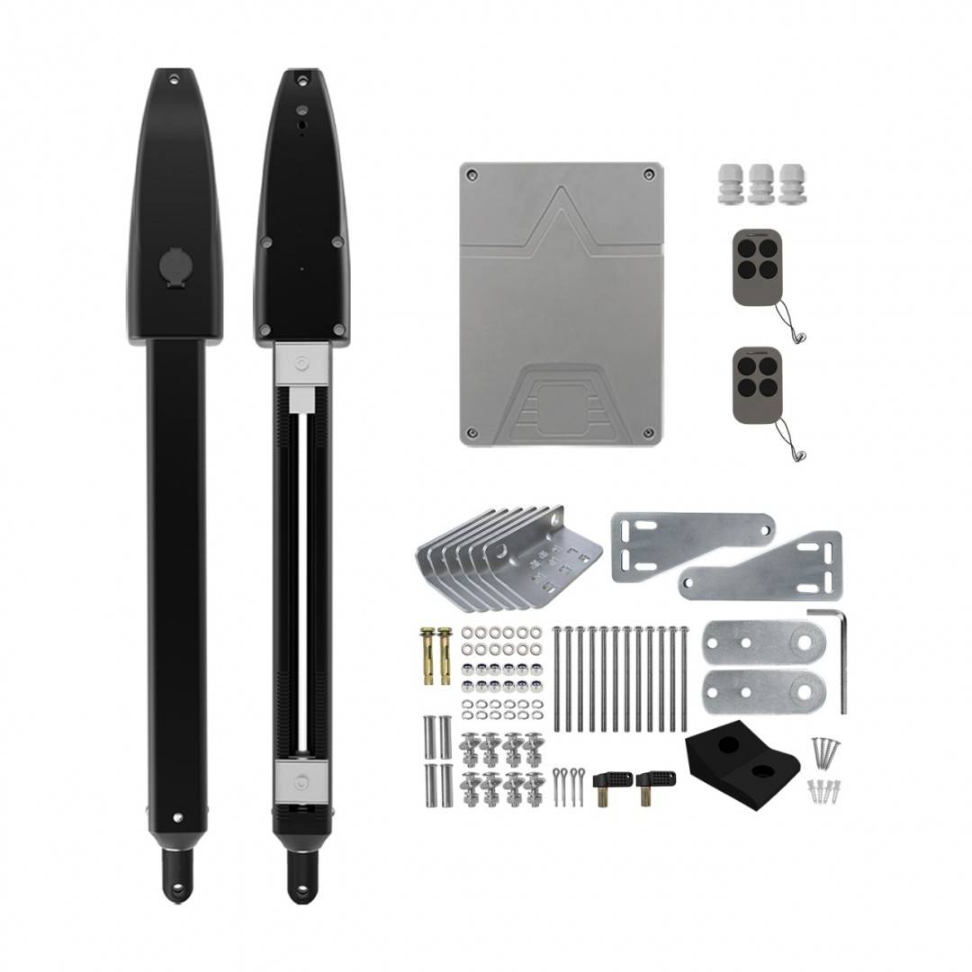 Kit automatizare porti batante PNI MAB600 cu 2 motoare, lampa, fotocelule, telecomenzi si panou de control, lungime poarta 2 x 3m max, greutate porti