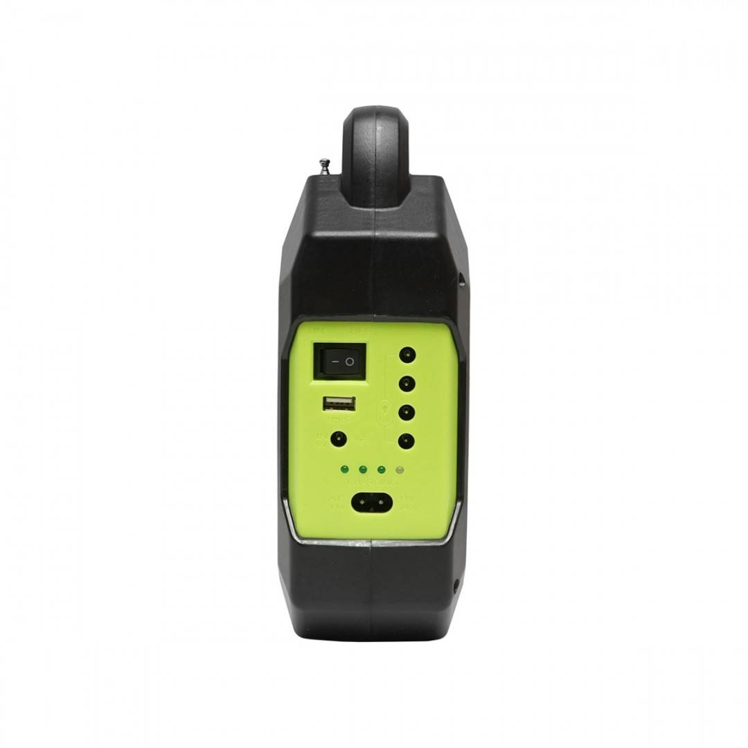 Kit iluminat portabil LED cu 3 becuri/proiector, radio FM panou solar si baterie 6V, 4.5 Ah pentru pescuit camping GD-15