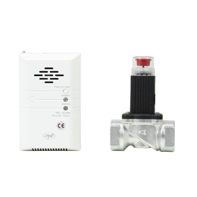 Kit PNI Safe House 400 senzor de gaz si electrovalva 3/4 inch, alarma sonora si luminoasa, 85dB, detecteaza gaze naturale, gaz metan (CH4)