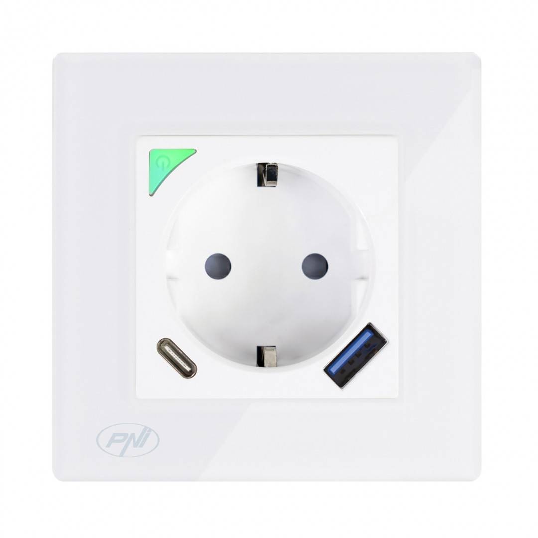 Kit Priza dubla inteligenta PNI SmartHome WP202 WiFi cu rama montaj ingropat control prin internet