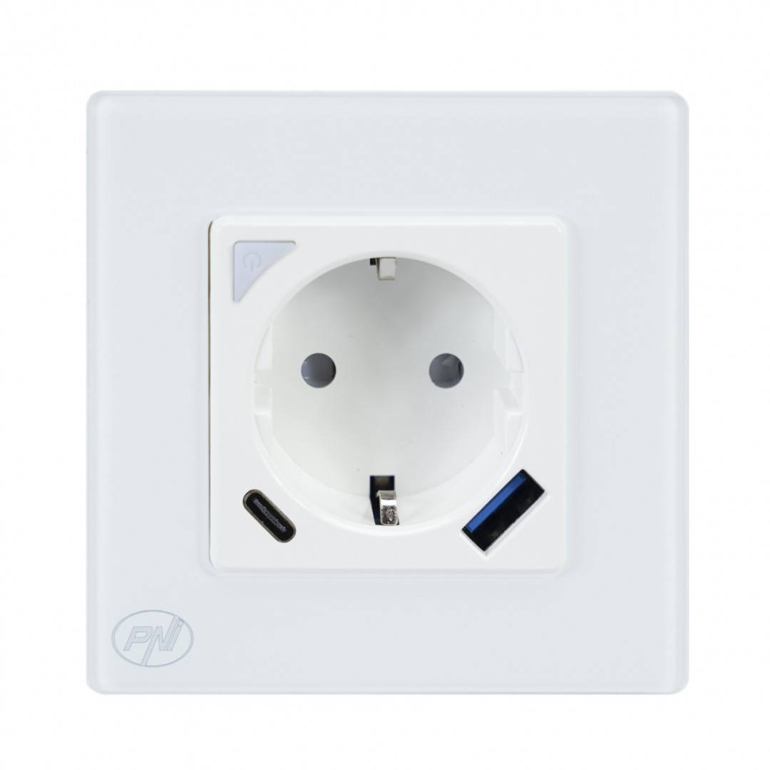 Kit Priza dubla inteligenta PNI SmartHome WP202 WiFi cu rama montaj ingropat control prin internet