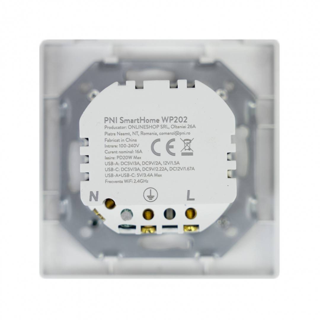 Kit Priza dubla inteligenta PNI SmartHome WP202 WiFi cu rama montaj ingropat control prin internet